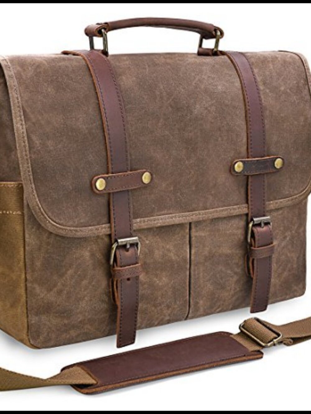 Waterproof Waxed Canvas Leather Messenger Bag Fits 15.6" Laptop Briefcase